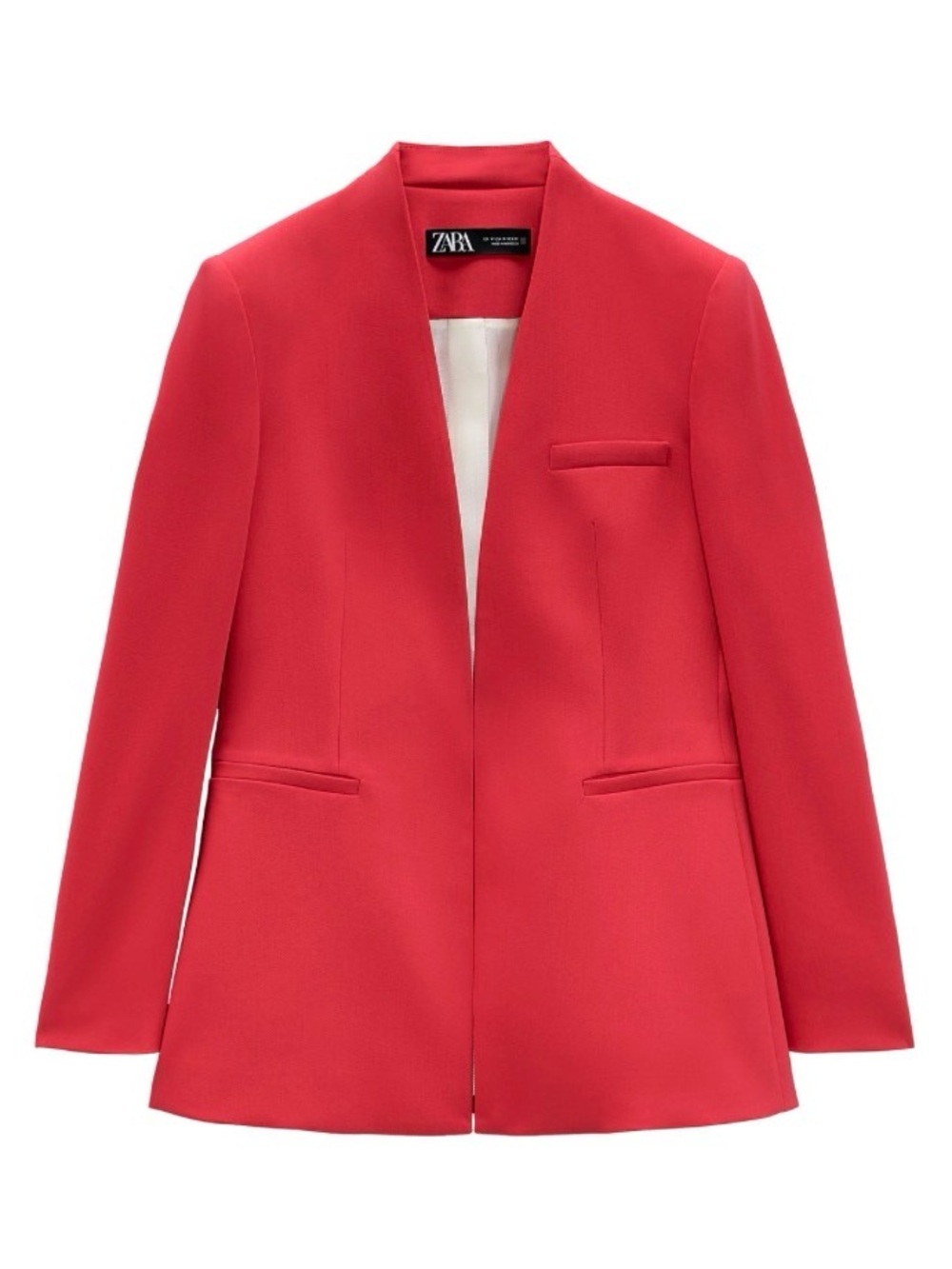 ZARA Collarless Blazer | Red | Size: XL